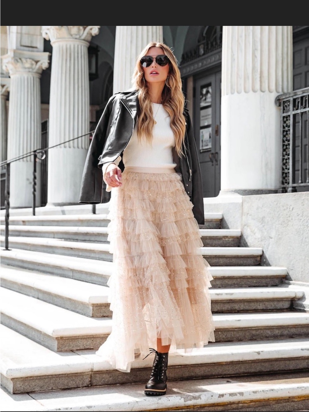 Layered Tulle Maxi Skirt in Champagne, Medium NEW 8-10